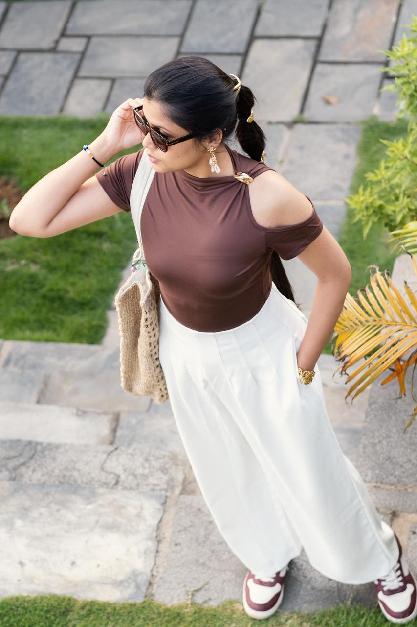 High Waist Pleated Palazzo White Pants