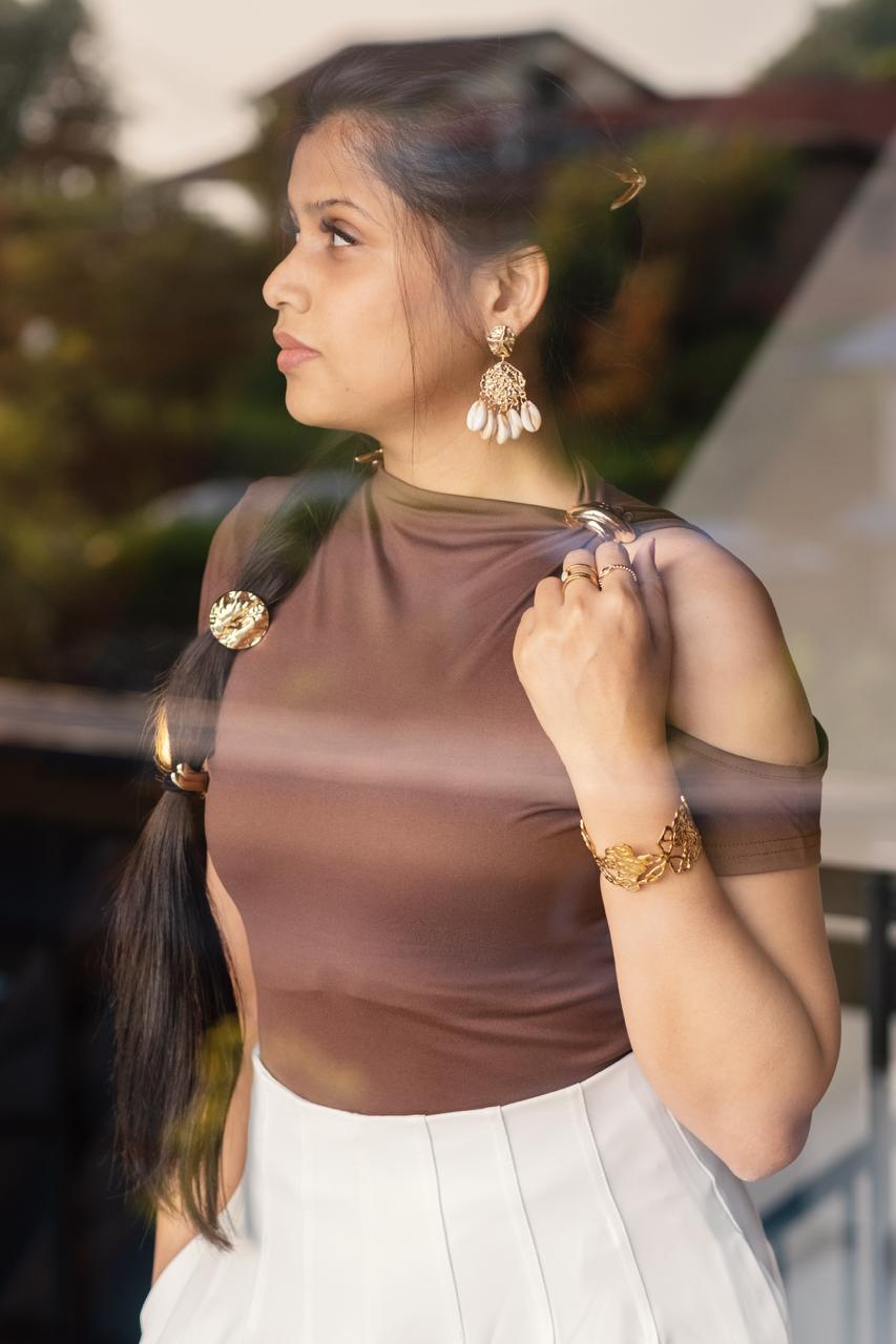 Cold Shoulder Casual Top Brown