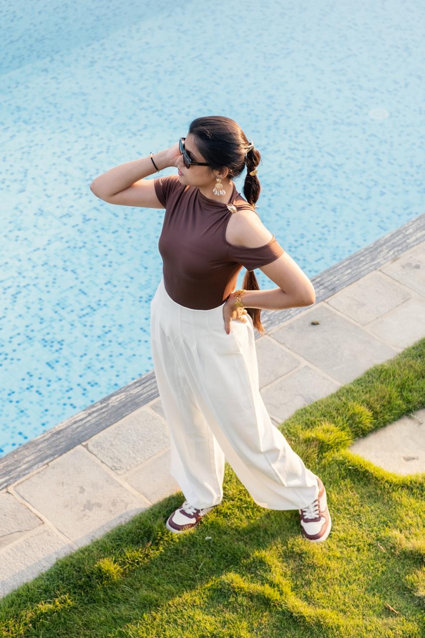 Cold Shoulder Casual Top Brown