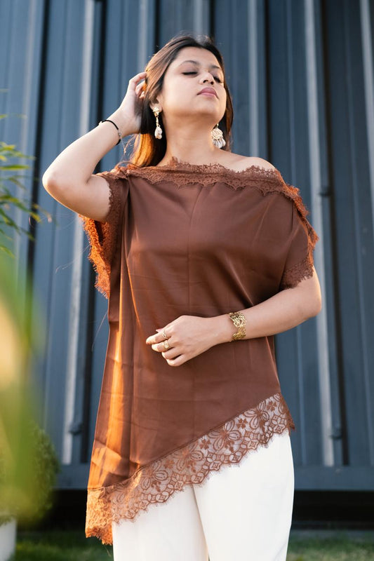 Lace Trim Sleeveless Cami Top Brown