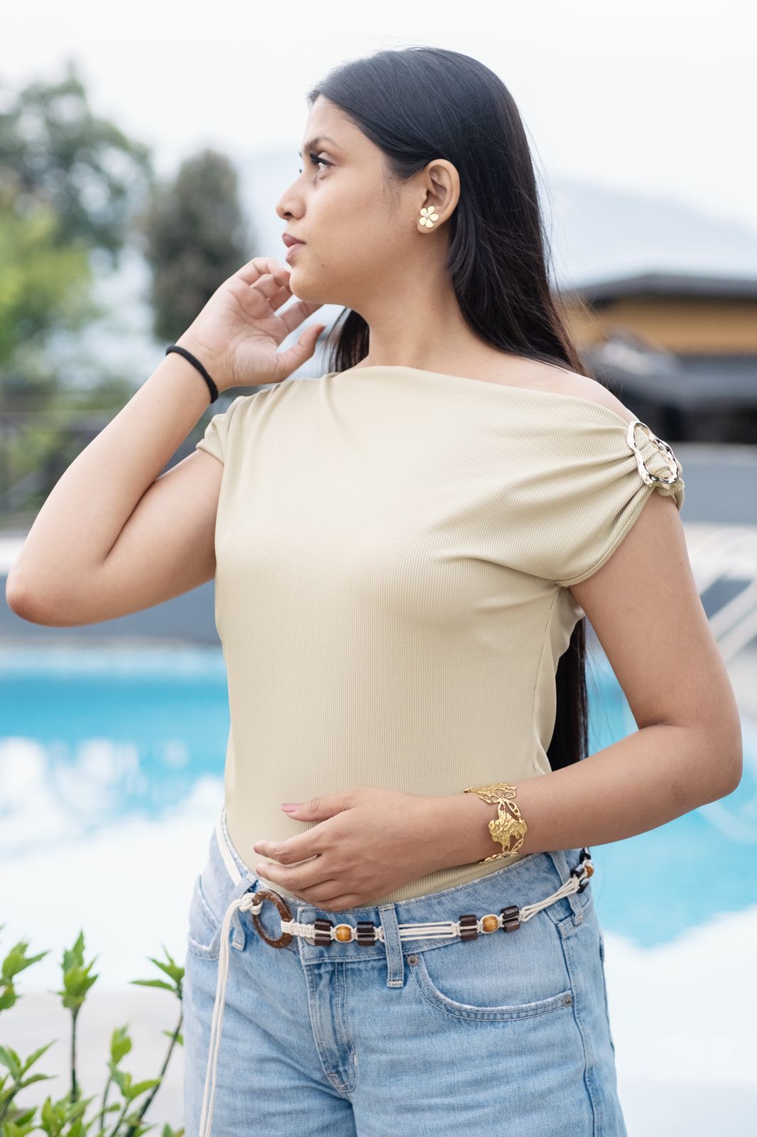 Cold Shoulder Casual Top Light green