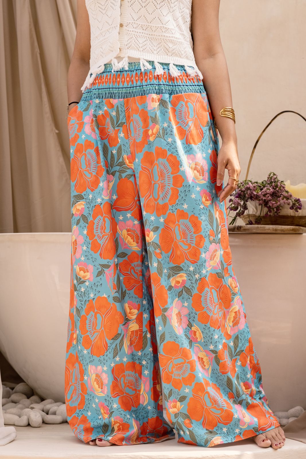 High Rise Wide-Leg Trouser Orange