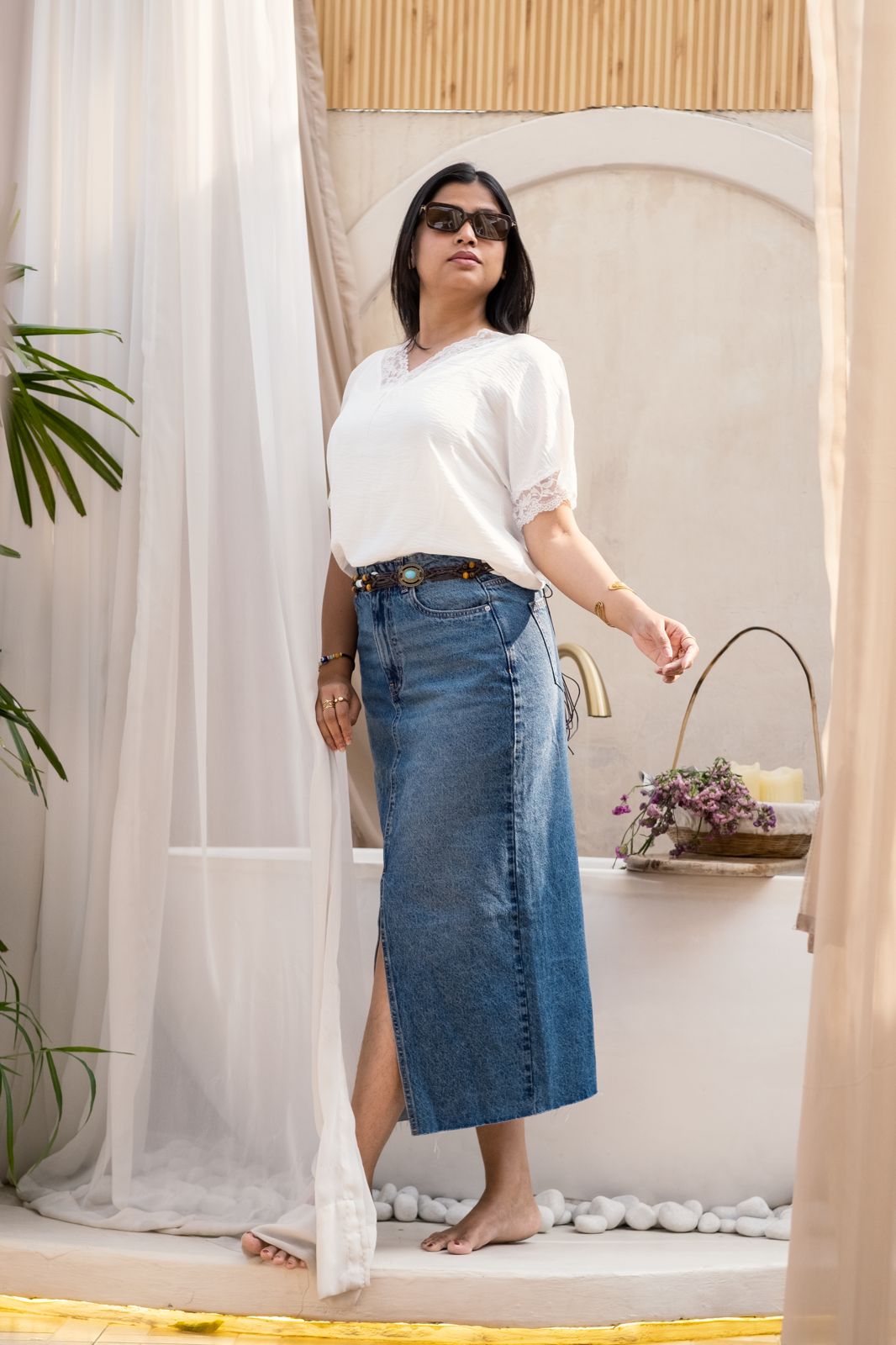 Soft V-Neck Fitted Top White